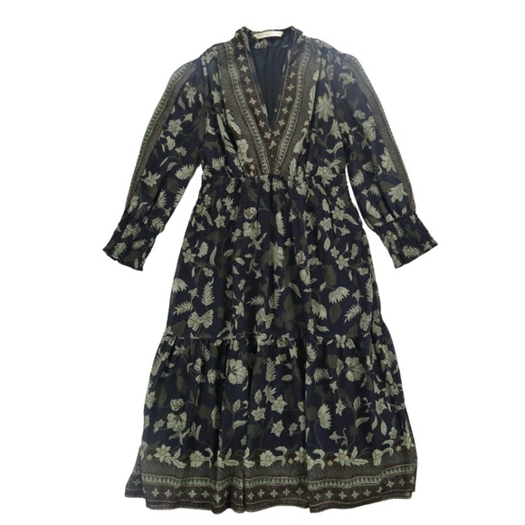 eshakti Dresses & Skirts - eShakti Dress Wayward Fancies Chiffon Midi Longsleeve Floral Print Batik Green